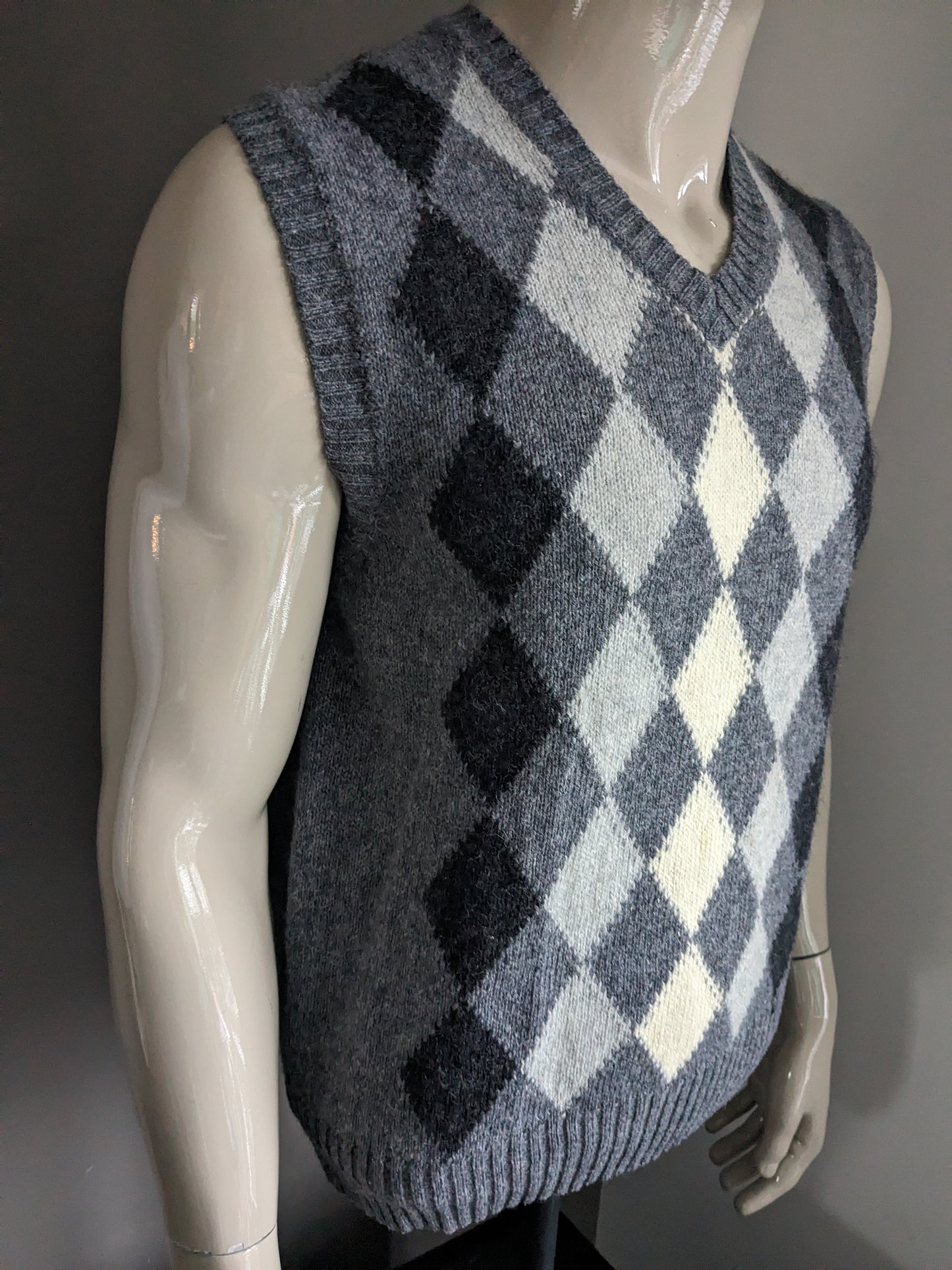 Vintage Hill & Archer Wools Spencer. Motivo grigio beige argyle. Dimensione L. 70% lana.
