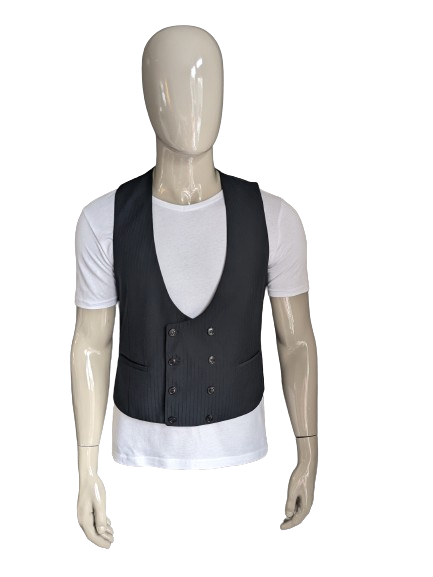 Double Breasted Waistcoat. Black light shiny striped. Size M.