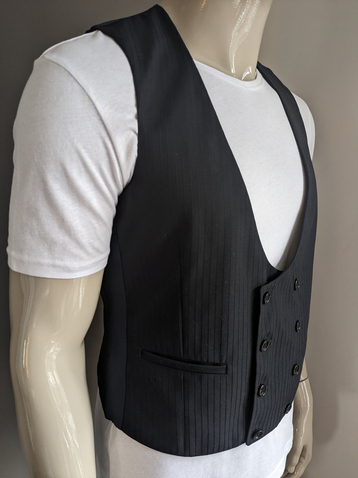 Double Breasted waistcoat. Black light shiny striped. Size M.