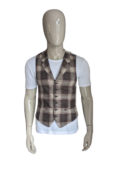 SuitSupply Silk / Linen waistcoat with lapels. Brown Beige Red checked. Size S.