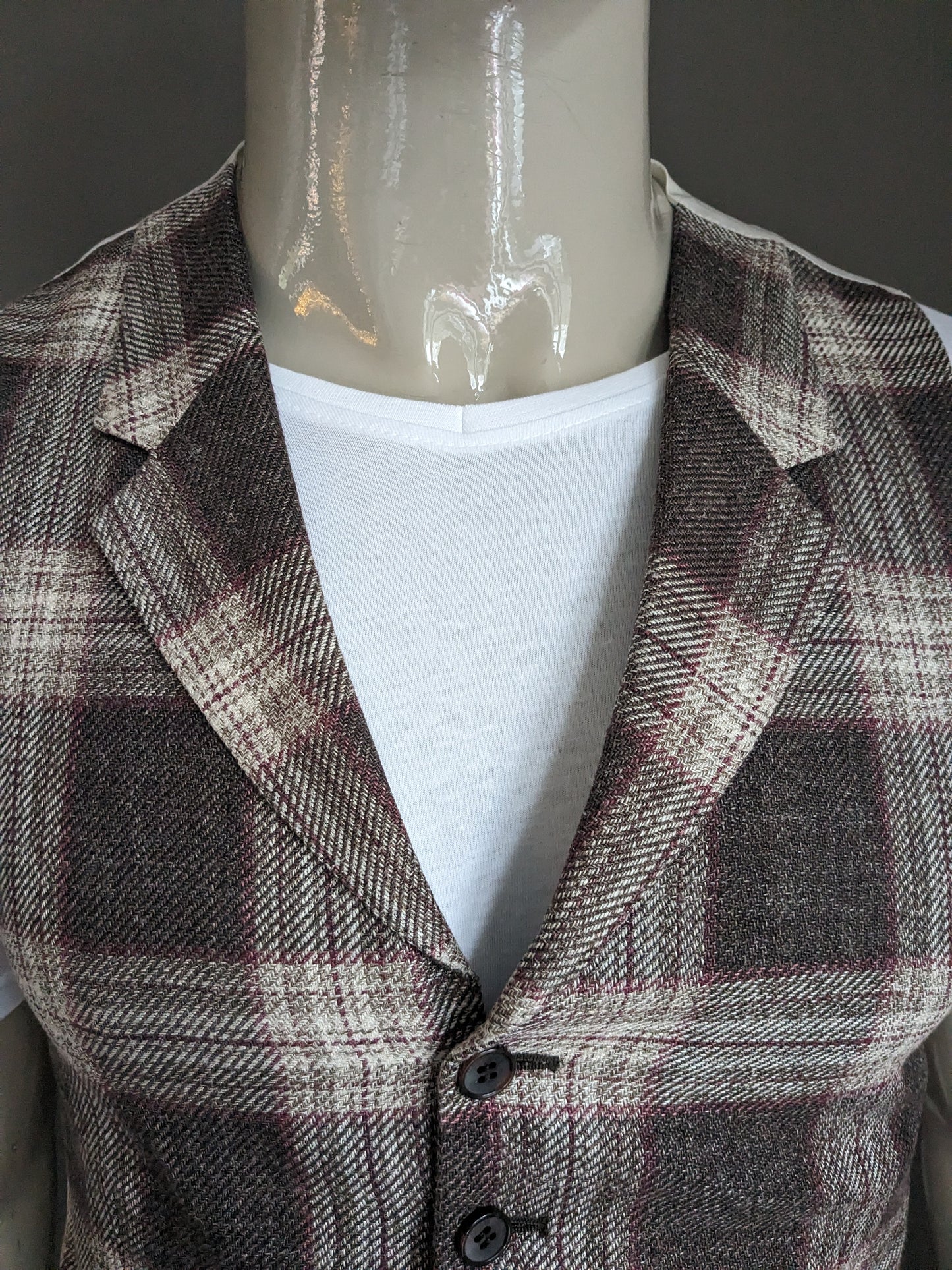 SuitSupply Silk / Linen waistcoat with lapels. Brown Beige Red checked. Size S.