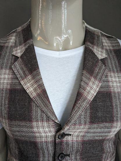 SuitSupply Silk / Linen waistcoat with lapels. Brown Beige Red checked. Size S.