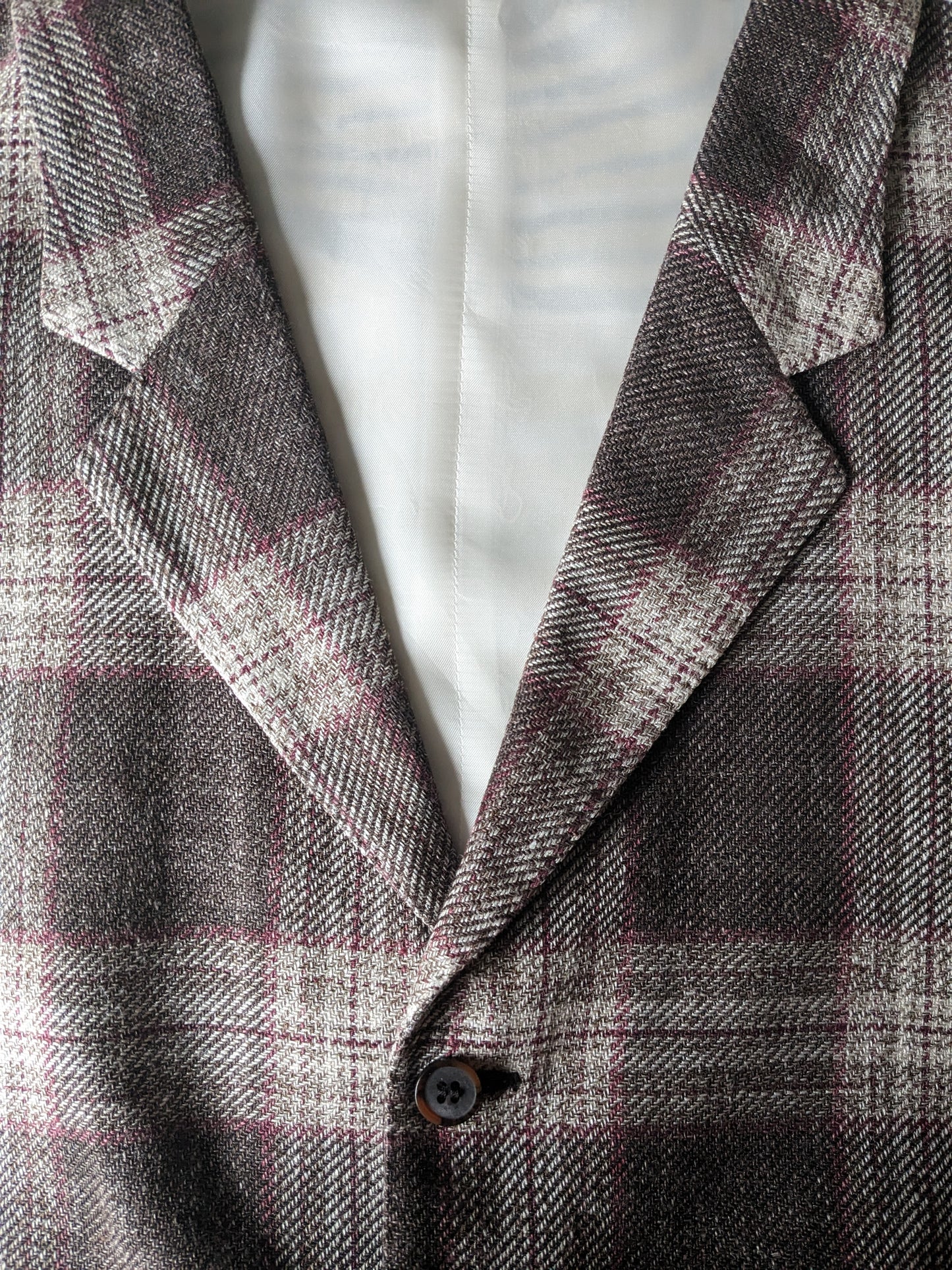Suitsupply silk / linen waistcoat with lapel. Brown beige red checked. Size S.