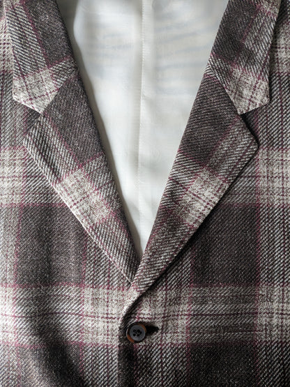 SuitSupply Silk / Linen waistcoat with lapels. Brown Beige Red checked. Size S.