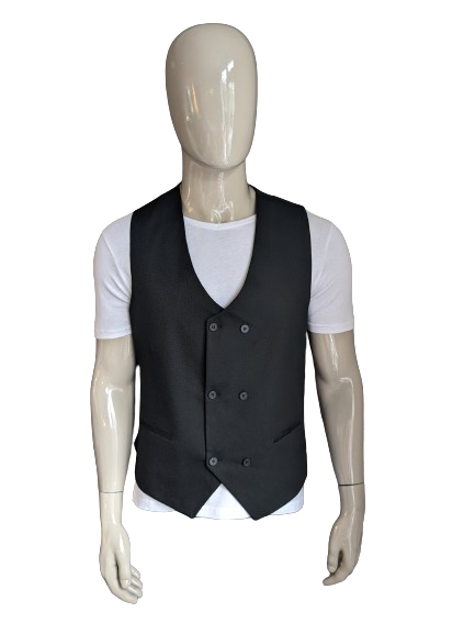 Double Breasted gilet. Zwart motief. Maat XL