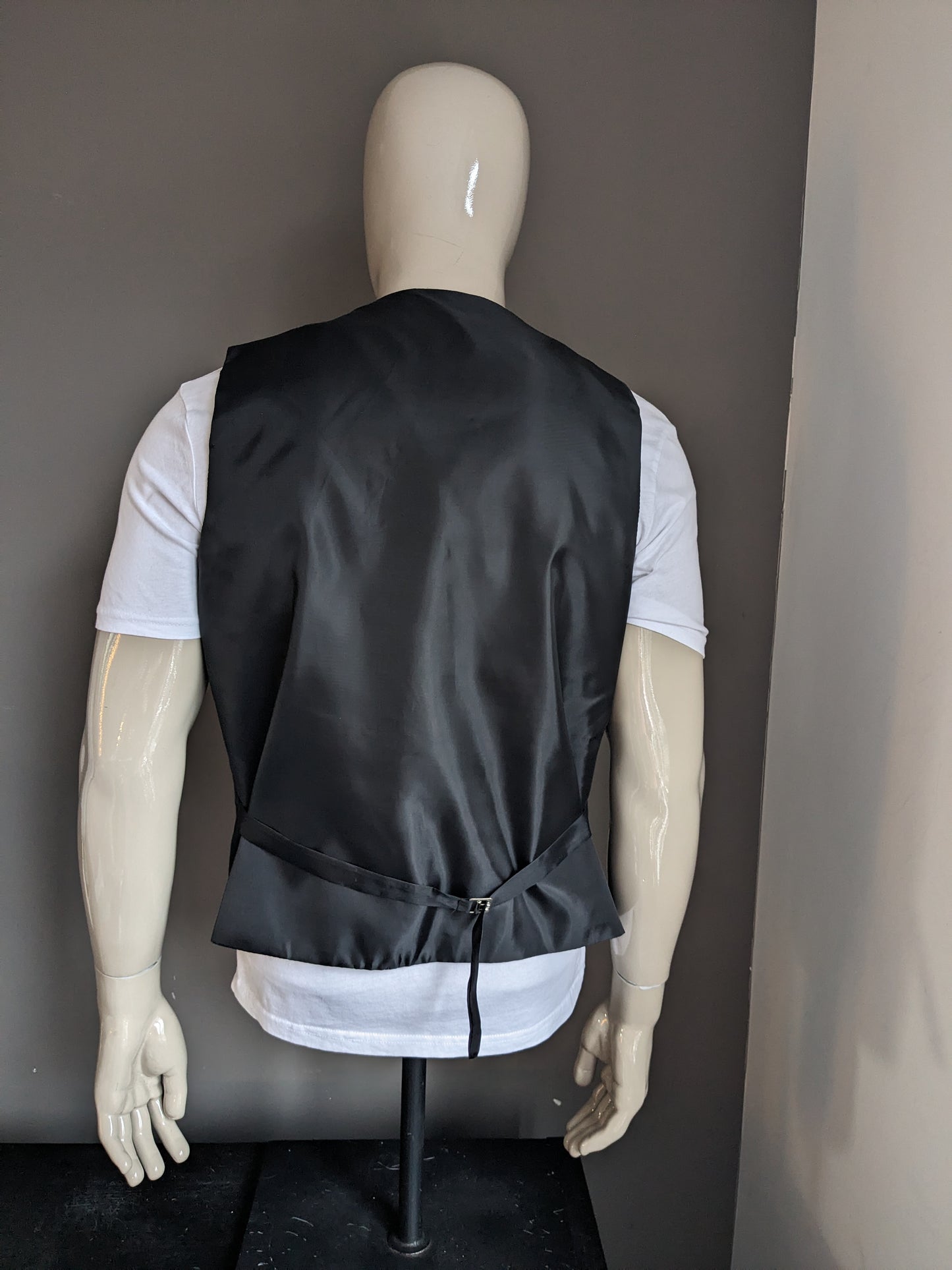 Double Breasted gilet. Zwart motief. Maat XL