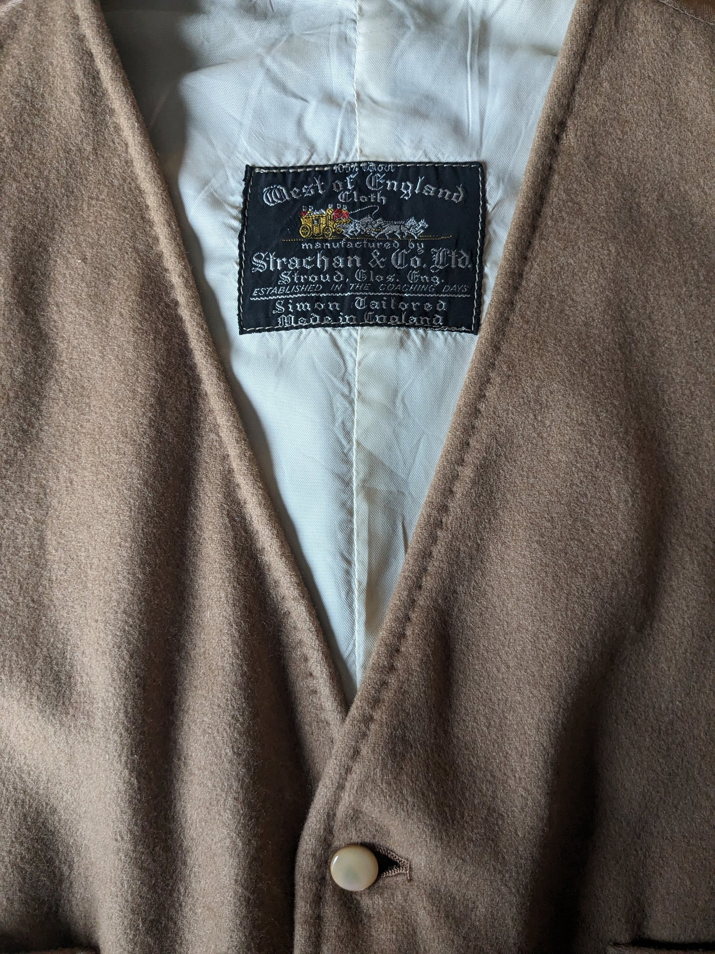 Strachan & Co Ltd Woolen Gilet. Camel brown colored. Size XL.