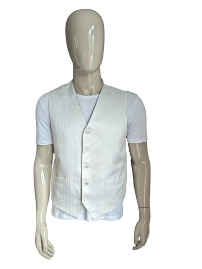 FH Gilet. Beige glanzend gestreept motief. Maat L.