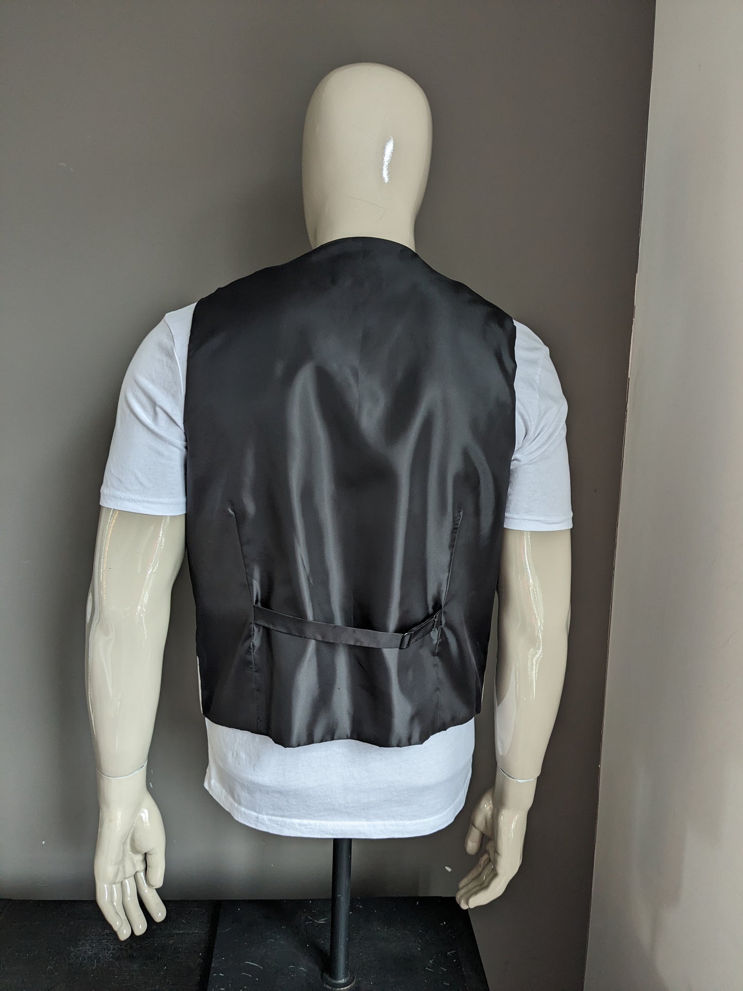 FH Gilet. Beige glanzend gestreept motief. Maat L.