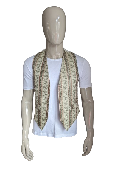 Gilet Piscador. Motif Beige Vert Rouge. Taille S.