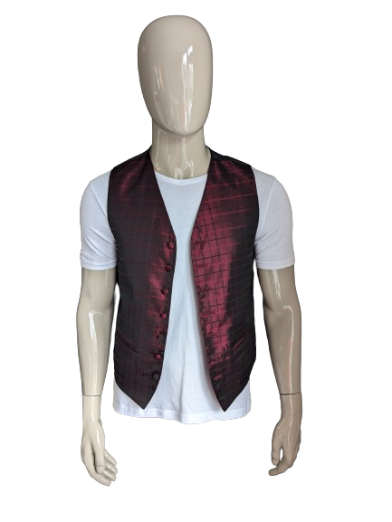 Young's waistcoat. Bordeaux Black glossy checkered motif. Size S.