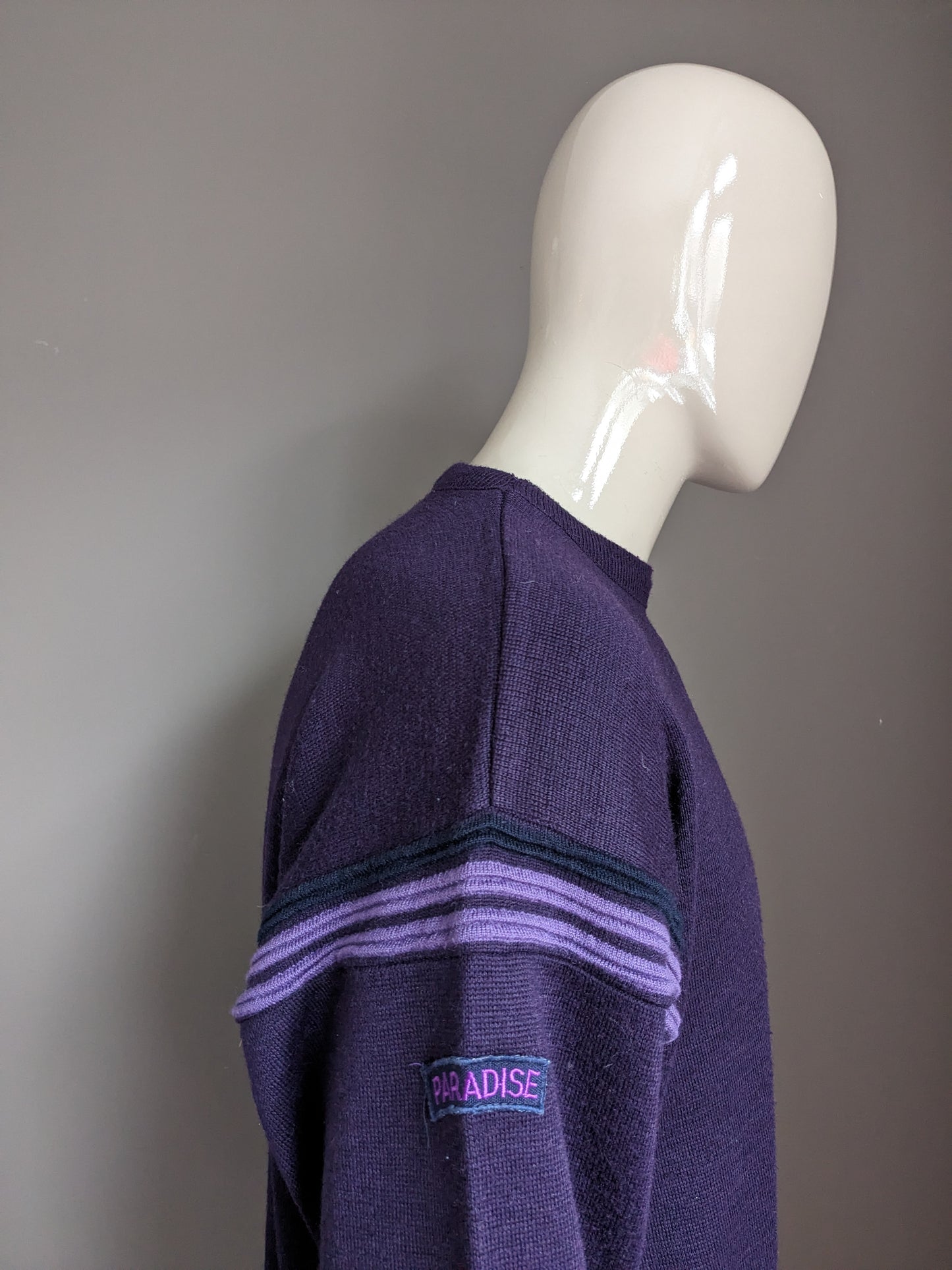 Sighificatore di lana paradiso vintage. Purple scuro colorato. Taglia XL. 50% lana.