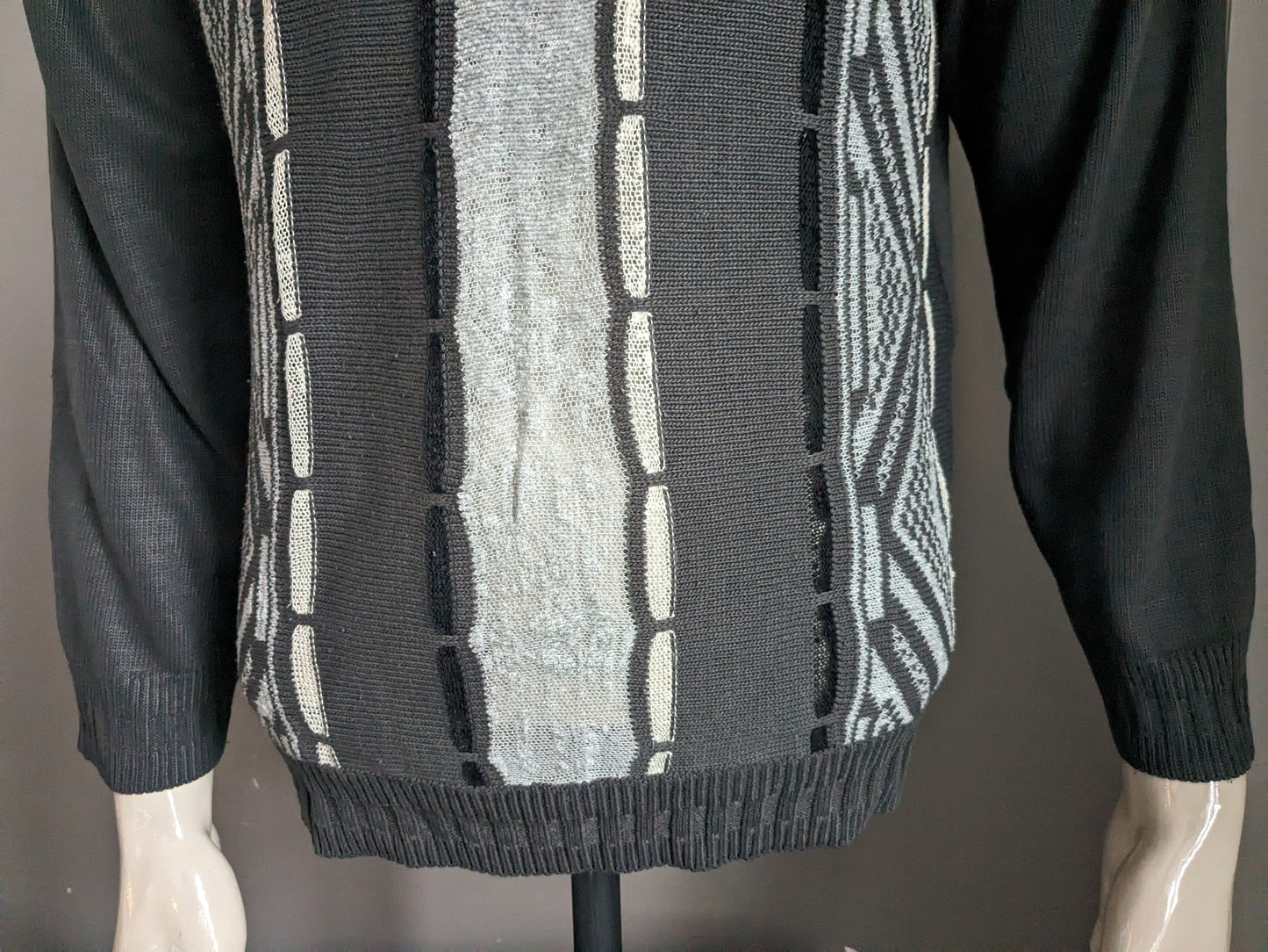 Vintage Sonne Pullover mit Reißverschluss. Grauster beige schwarz gefärbt. Größe L.
