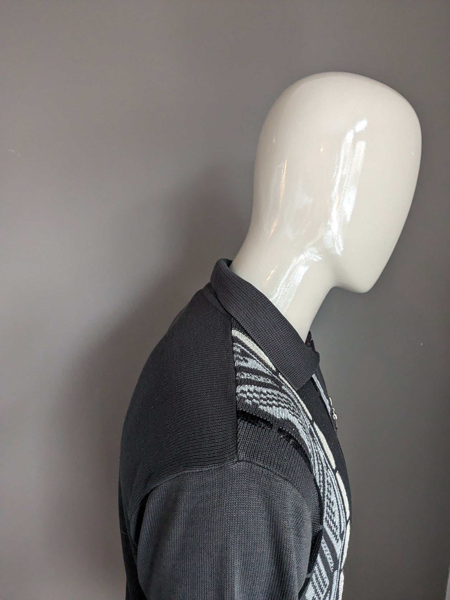 Vintage Sonne trui met rits. Grijs Beige Zwart gekleurd. Maat L.