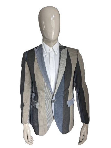 Hans Ubbink jacket. Gray Blue Beige tactile motif. Size 52 / L.