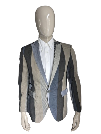 Hans Ubbink jacket. Gray Blue Beige tactile motif. Size 52 / L.