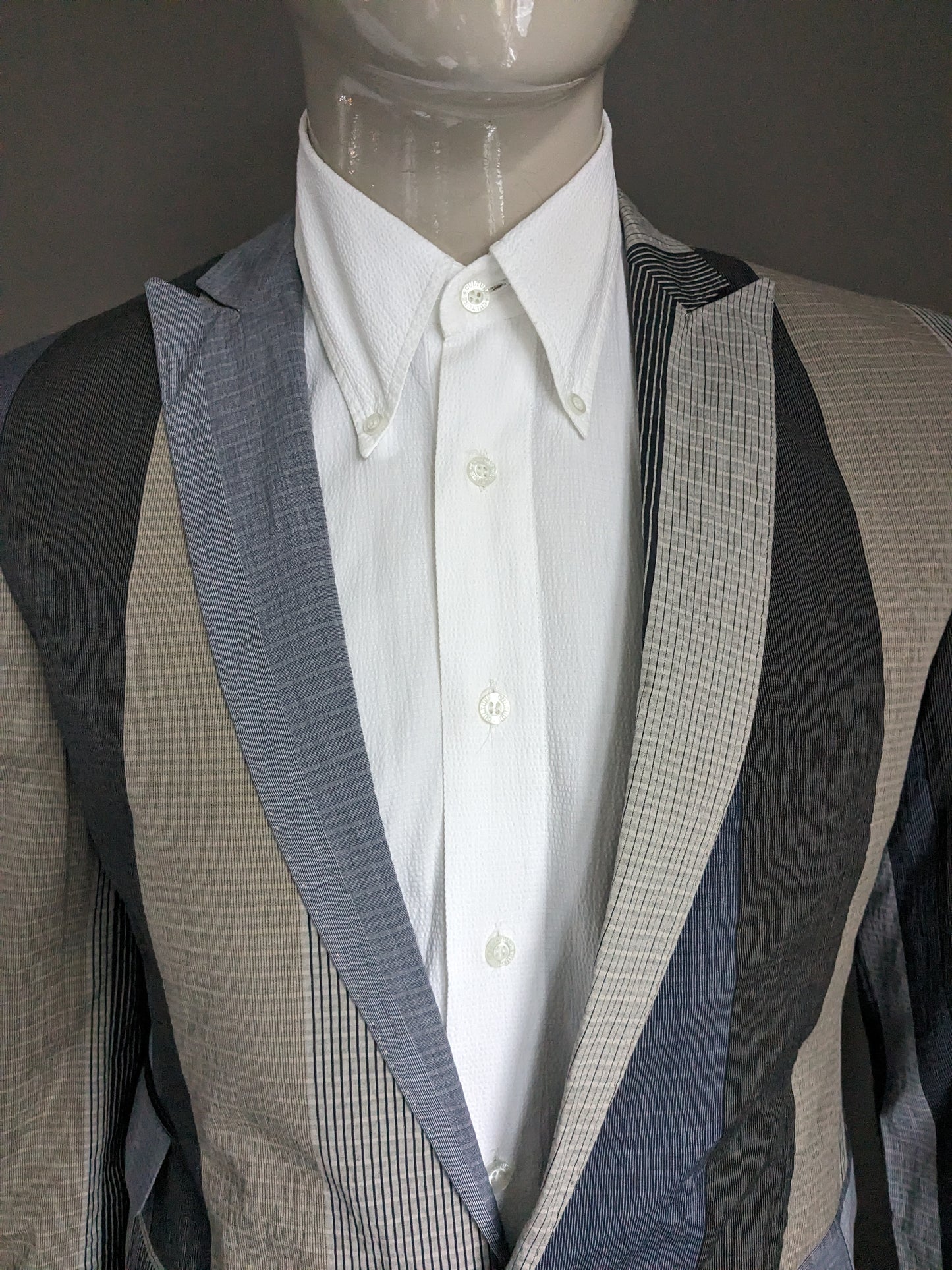 Hans Ubbink jacket. Gray Blue Beige tactile motif. Size 52 / L.