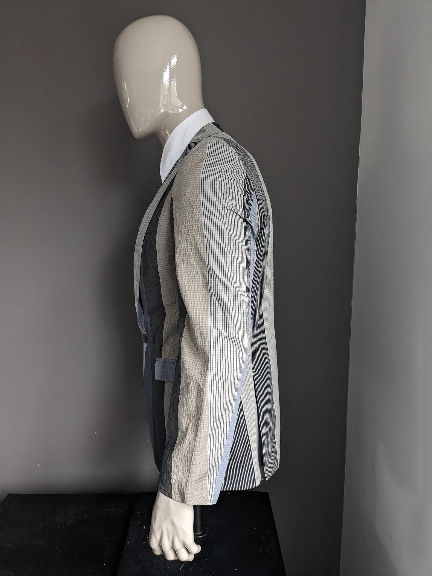 Hans Ubbink jacket. Gray Blue Beige tactile motif. Size 52 / L.