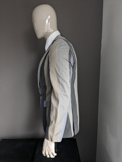 Hans Ubbink jacket. Gray Blue Beige tactile motif. Size 52 / L.