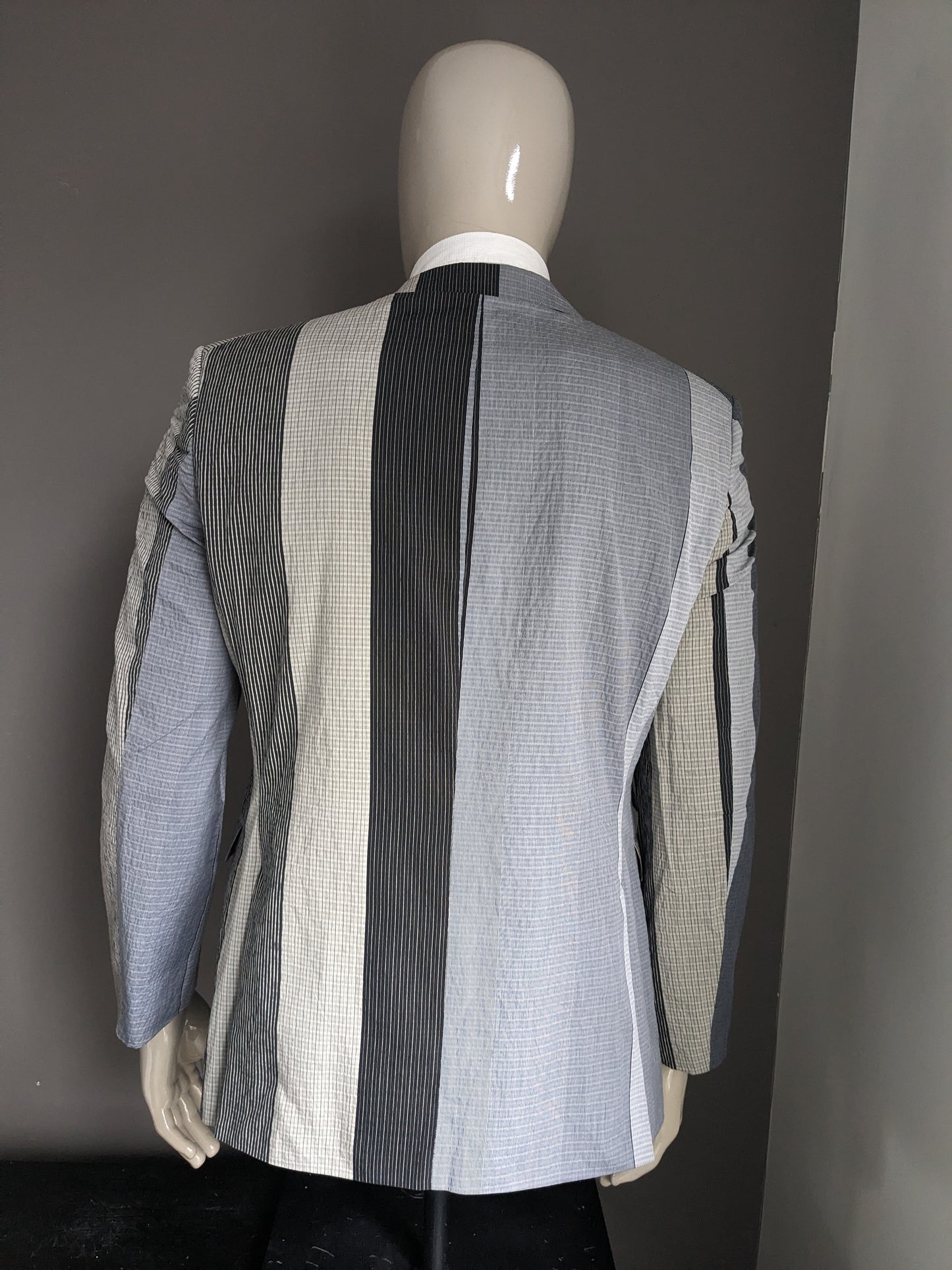 Hans Ubbink jacket. Gray Blue Beige tactile motif. Size 52 / L.