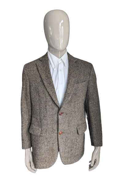Veda Menswear Harris Tweed colbert. Bruin Beige visgraat motief. Maat 25. (50 / M).