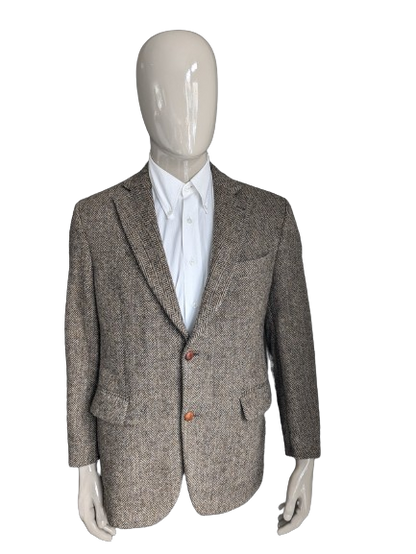 Veda Menswear Harris Tweed colbert. Bruin Beige visgraat motief. Maat 25. (50 / M).