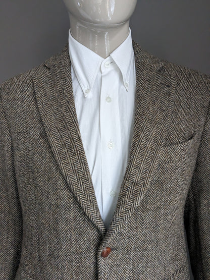 Veda Menswear Harris Tweed colbert. Bruin Beige visgraat motief. Maat 25. (50 / M).