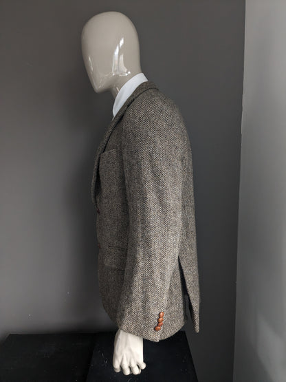 Veda Menswear Harris Tweed colbert. Bruin Beige visgraat motief. Maat 25. (50 / M).