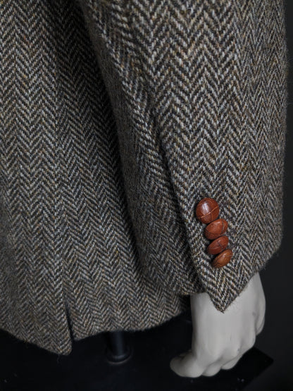 Veda Menswear Harris Tweed colbert. Bruin Beige visgraat motief. Maat 25. (50 / M).