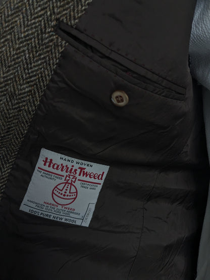 Veda Menswear Harris Tweed colbert. Bruin Beige visgraat motief. Maat 25. (50 / M).