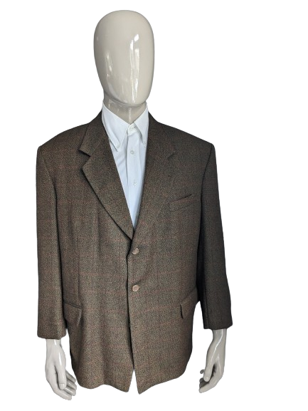 Woolen jacket. Brown Green Red Orange checked. Size 28. (56 / XL)
