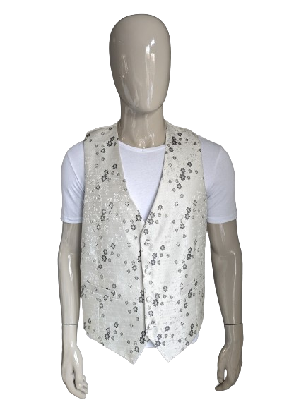 Heirloom waistcoat. Gray White Black floral. Size XL.