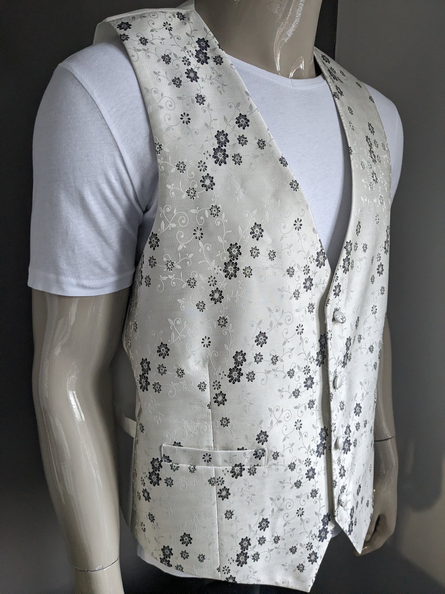 Heirloom waistcoat. Gray White Black floral. Size XL.