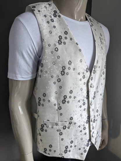 Heirloom waistcoat. Gray White Black floral. Size XL.