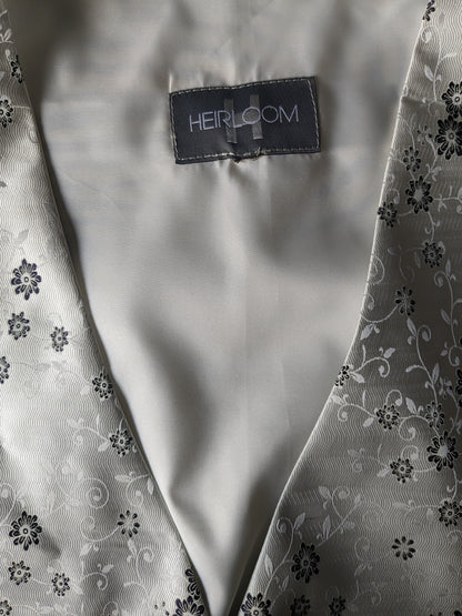 Heirloom waistcoat. Gray White Black floral. Size XL.