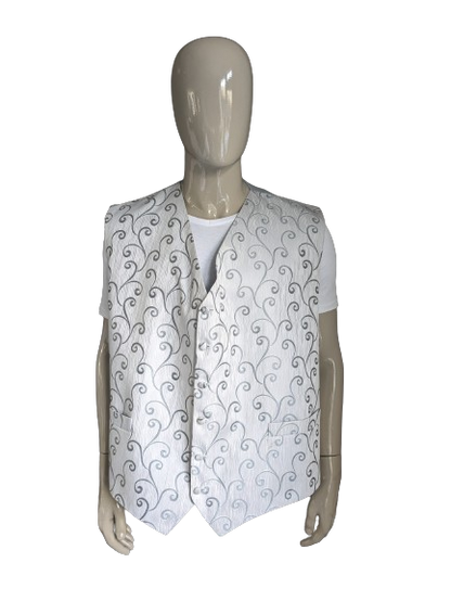 Erbstückweste. Fliedergraues, silberfarbenes Motiv. Größe 6XL / XXXXXXL.