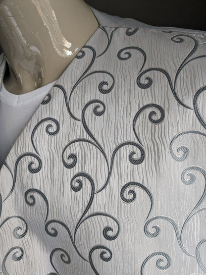 Erbstückweste. Fliedergraues, silberfarbenes Motiv. Größe 6XL / XXXXXXL.