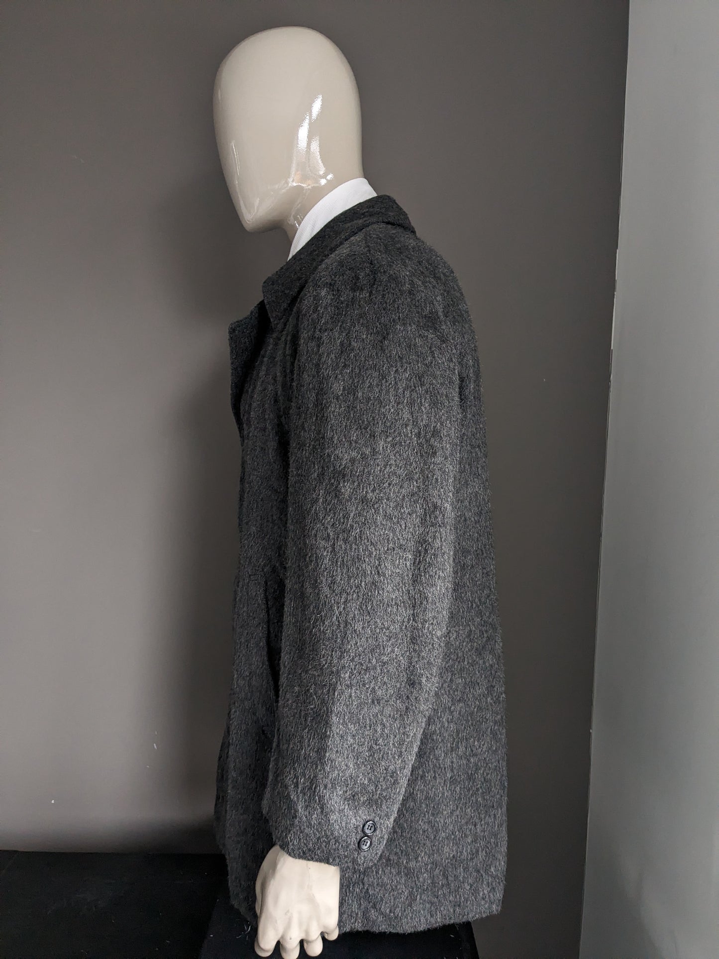 Mantel / Jas van 't Meuleke Antwerpen. Grijs gemêleerd. Maat XL.