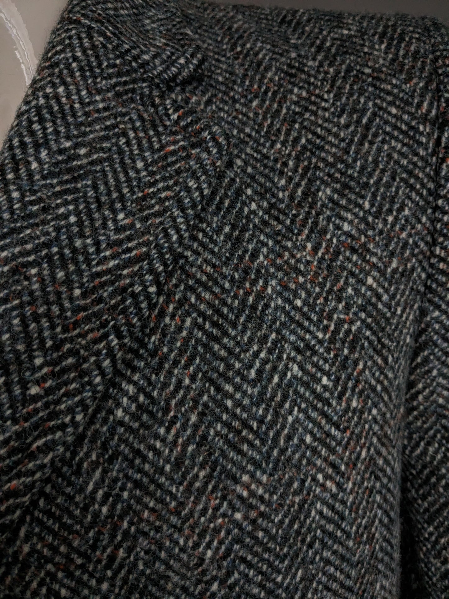 Dunn & Co 100% Wollen jas / mantel. Zwart Wit Gekleurd visgraat motief. Maat 52 / L.