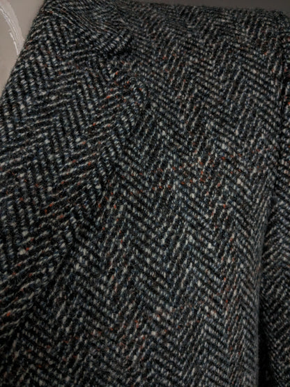 Dunn & Co 100% Wollen jas / mantel. Zwart Wit Gekleurd visgraat motief. Maat 52 / L.