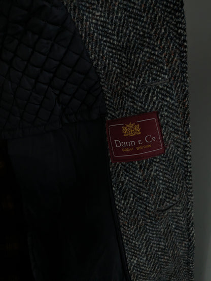 Dunn & Co 100% Wollen jas / mantel. Zwart Wit Gekleurd visgraat motief. Maat 52 / L.