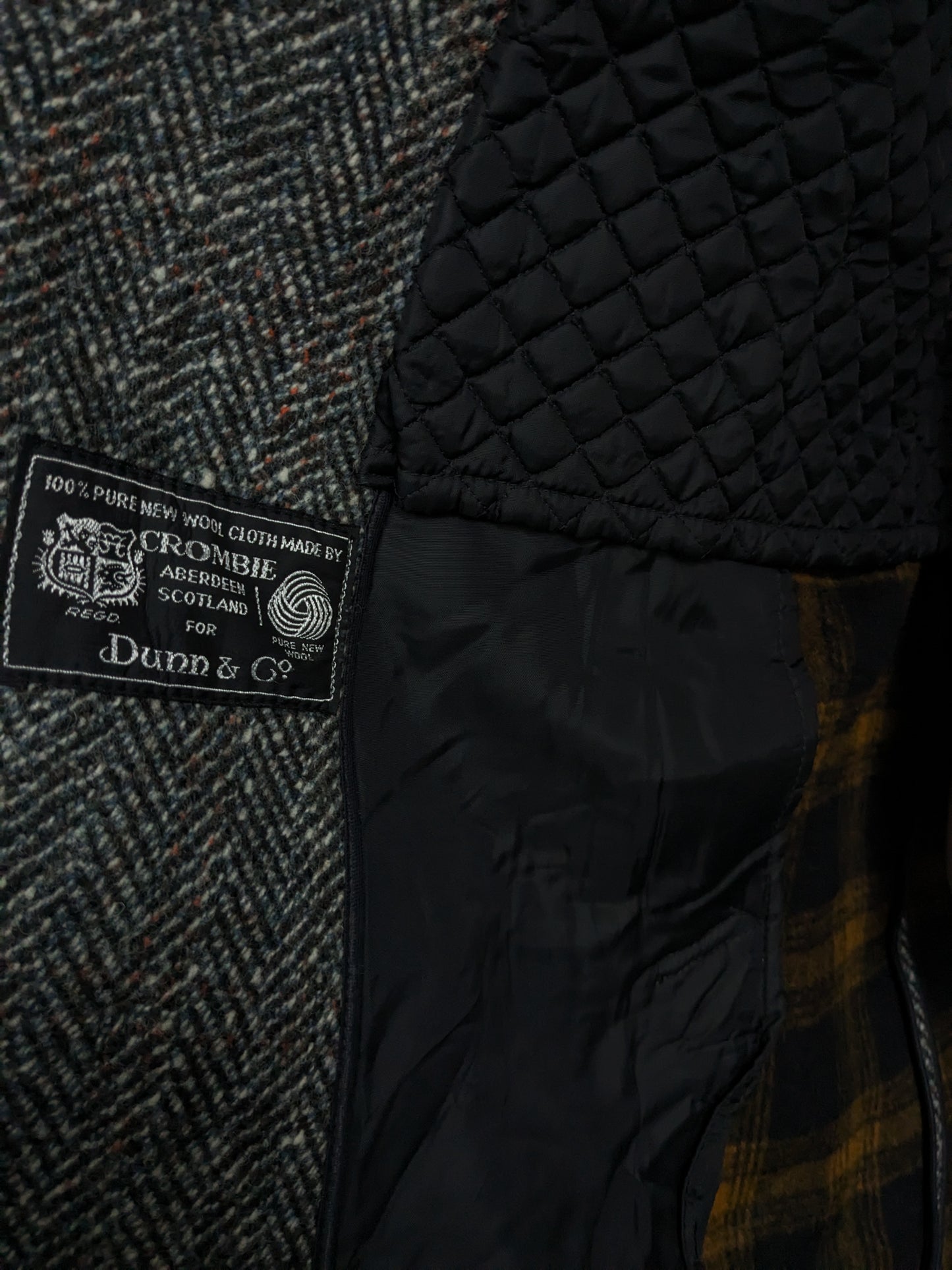 Dunn & Co 100% Wollen jas / mantel. Zwart Wit Gekleurd visgraat motief. Maat 52 / L.