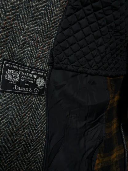 Dunn & Co 100% Wollen jas / mantel. Zwart Wit Gekleurd visgraat motief. Maat 52 / L.