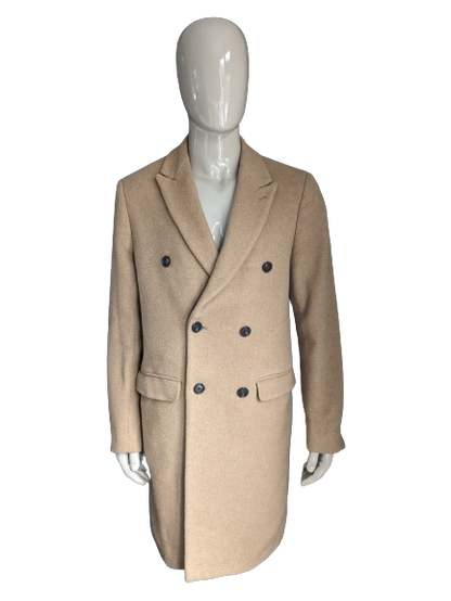 Zweireihige Jacke/Mantel aus Wolle von Scotch & Soda. Hellbraun / Kamelfarben. Größe XL.