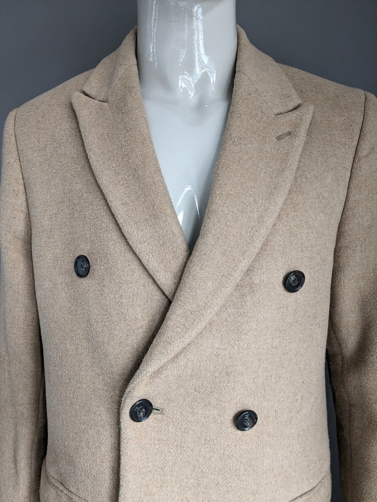 Zweireihige Jacke/Mantel aus Wolle von Scotch & Soda. Hellbraun / Kamelfarben. Größe XL.