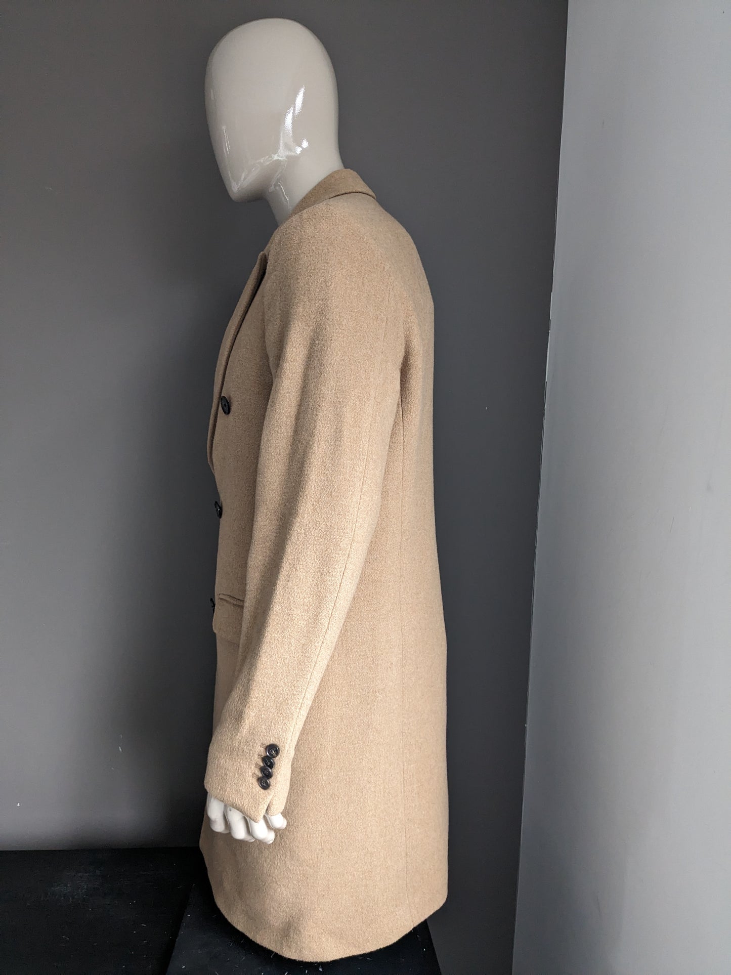 Zweireihige Jacke/Mantel aus Wolle von Scotch & Soda. Hellbraun / Kamelfarben. Größe XL.
