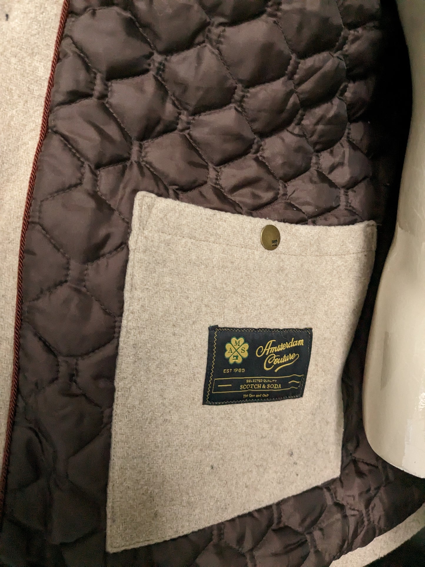 Scotch & Soda Wollen jas. Beige gekleurd. Maat XL.