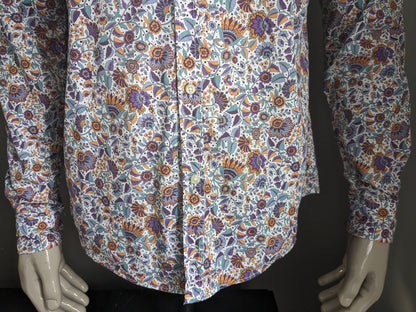 Zara Man overhemd. Paars Blauw Oranje Bloemen print. Maat M. Slim Fit.