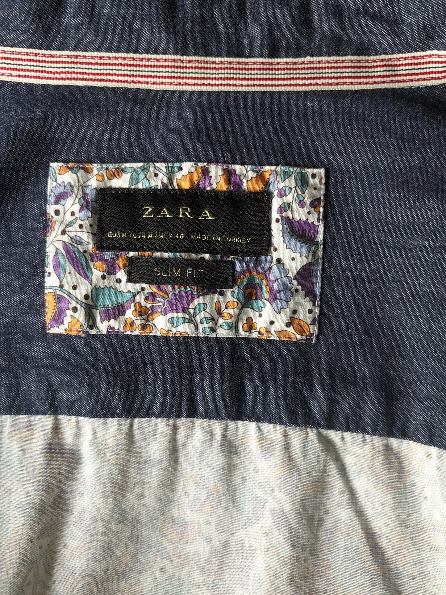 Zara Man overhemd. Paars Blauw Oranje Bloemen print. Maat M. Slim Fit.