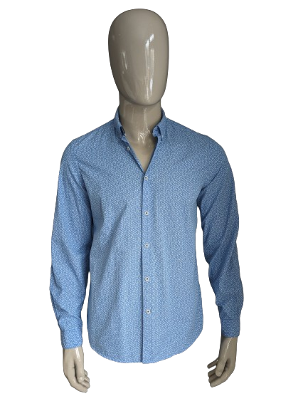 Camisa Zara Hombre. Estampado azul blanco. Talla M. Corte entallado.
